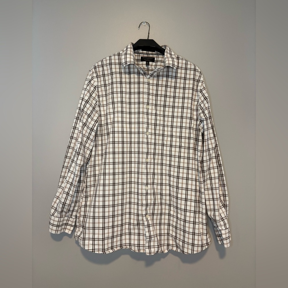 Banana Republic Slim Fit Brown & White Check Shirt – Men’s XL